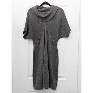 Gray Cowl Neck Angora Blend Sweater Dress Short Sleeves - Minimalist, Twee, Cozy